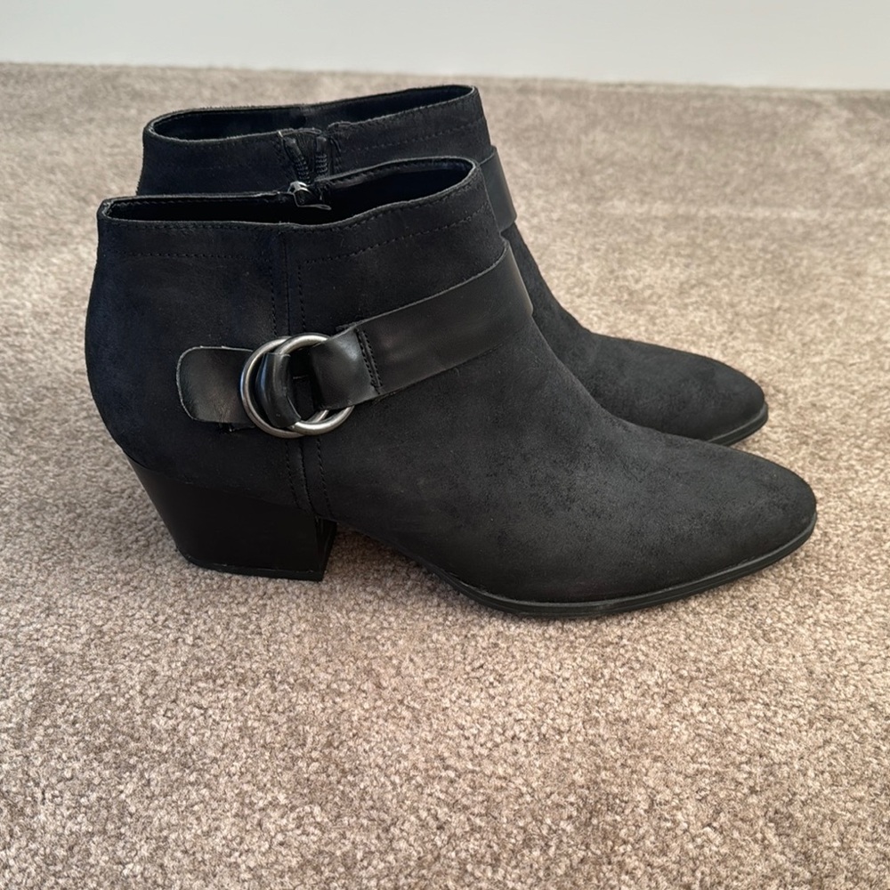 Franco Sarto Black Heeled Boots Suede Ankle
